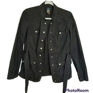 Tribal Denime Women's Black Denim Coat Military Style Size Small